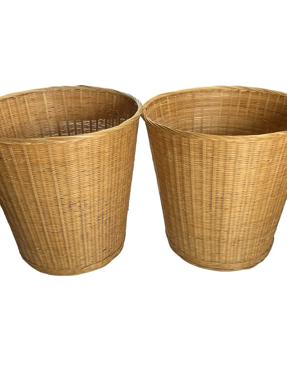 Boho Woven Bamboo Wastebasket Trash Can Basket 2 Pack Republic of China Vintage
